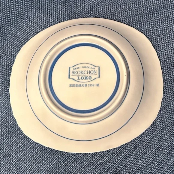 Seokchon Loko Sweet Porcelain Oval Bowls 28591 Blue & Gray 6.5" x 5.5” Set of 2 - Picture 3 of 10